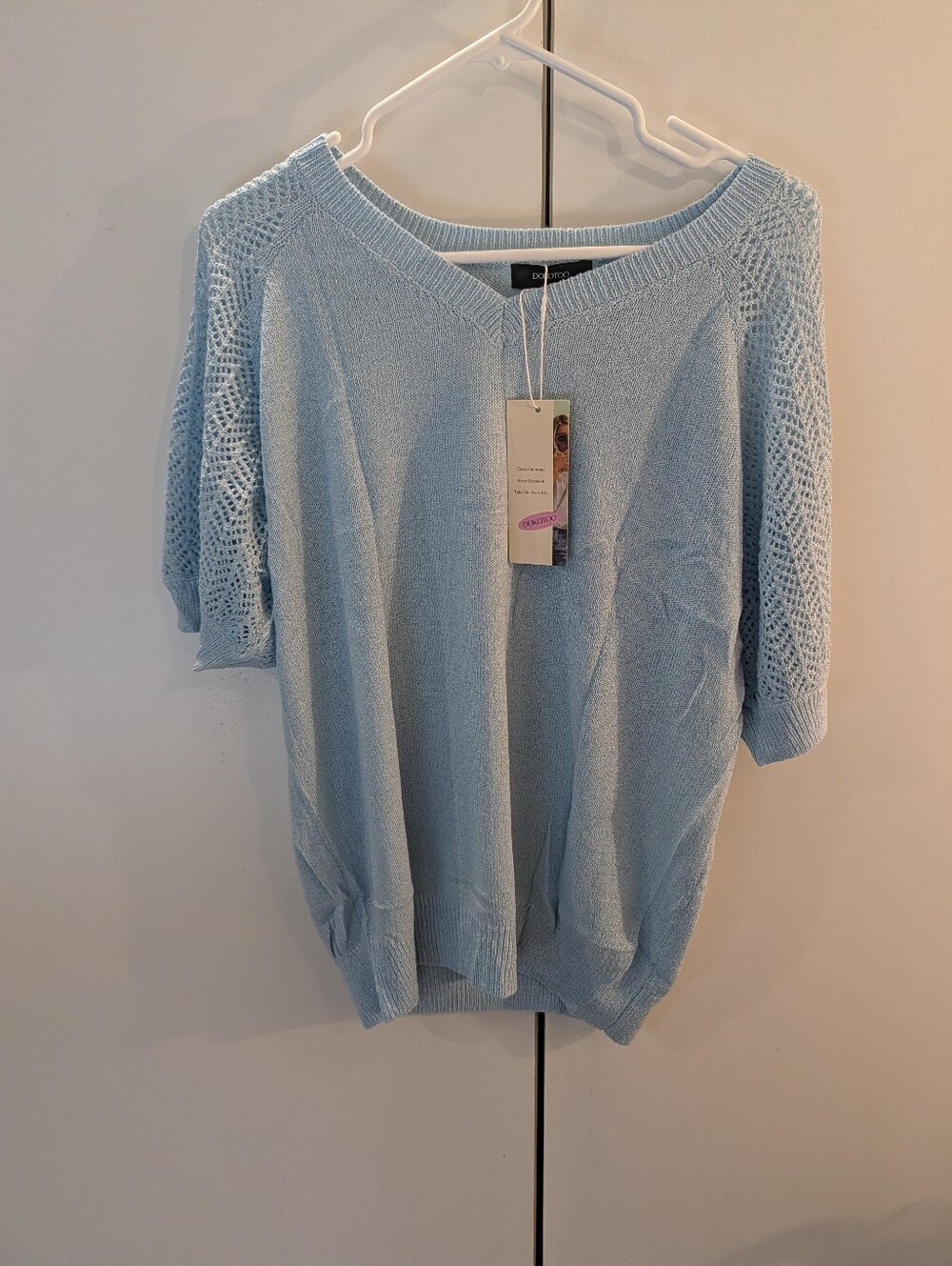 Dokotoo Woman's XL Light Blue Knit Short-Sleeve Sweater - NWT